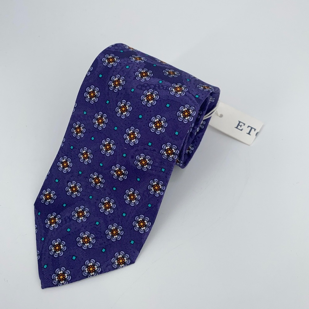 Eton Tie‎ Mens One Size Multi Floral Silk Professional Luxury Necktie Italy Made